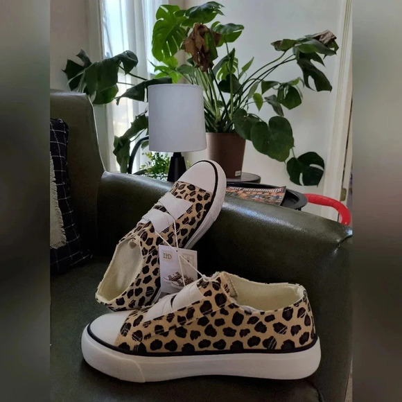 Cream tan brown leopard print tennis shoes girl's laces memory foam insole cute - Picture 10 of 10